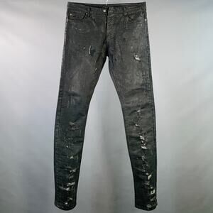 DIOR HOMME Size 32 Black Distressed Cotton Button Fly Jeans